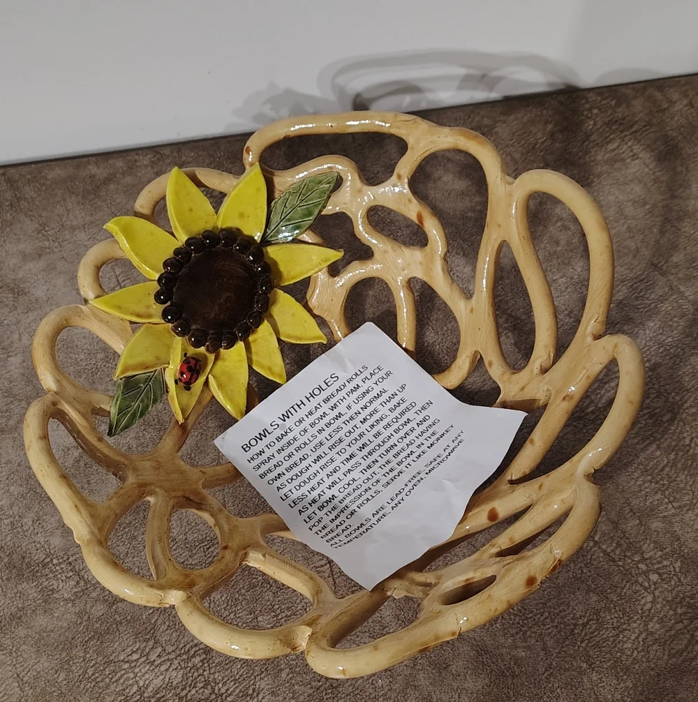 Sunflower Bread Baking Bowl Artesian Bowls with Holes NEW